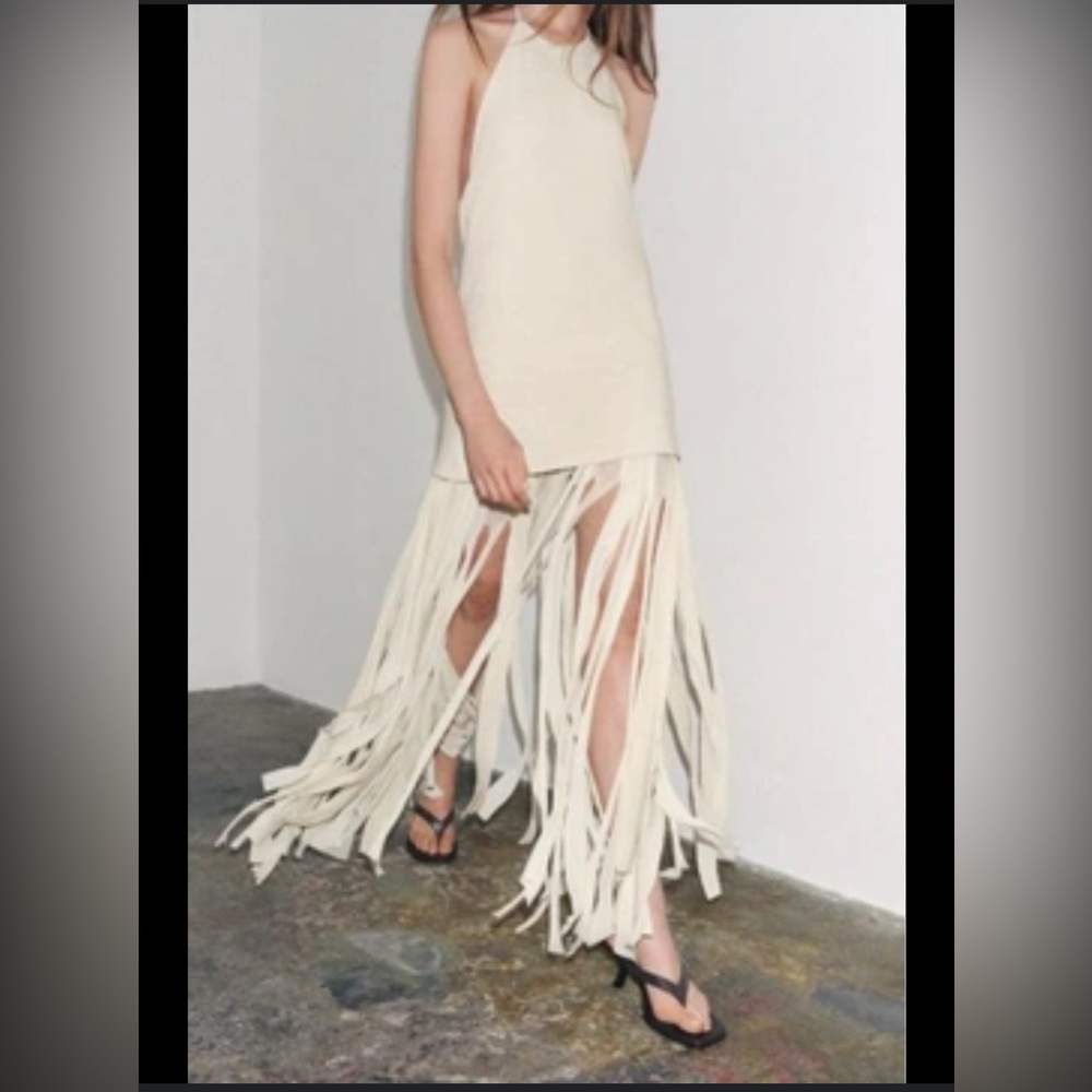 Zara sand halter ZW collection fringe dress - Picture 4 of 4